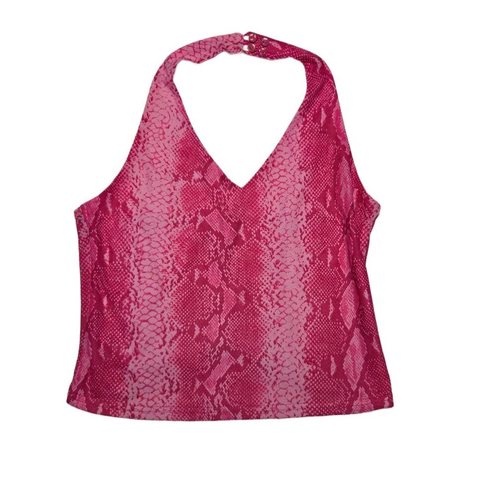 Posé Women Pink Snake Animal Print Halter Neck Crop Top Size M